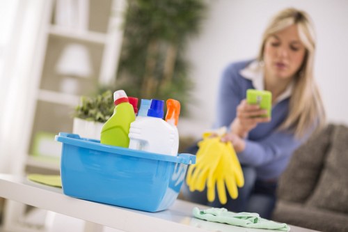 Carpet cleaning team using PPE in a professional indoor setting